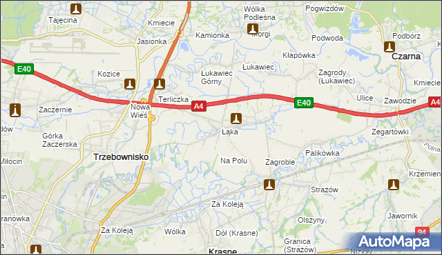 mapa Łąka gmina Trzebownisko, Łąka gmina Trzebownisko na mapie Targeo