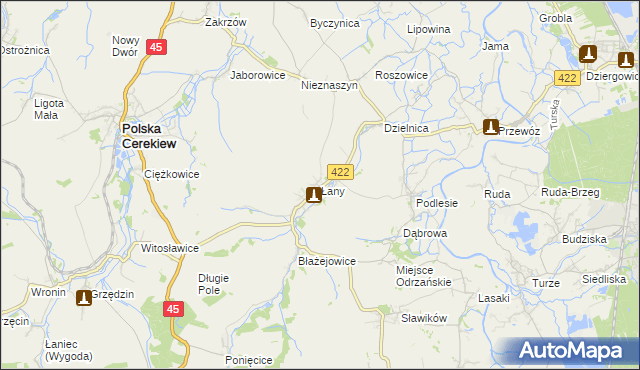 mapa Łany gmina Cisek, Łany gmina Cisek na mapie Targeo