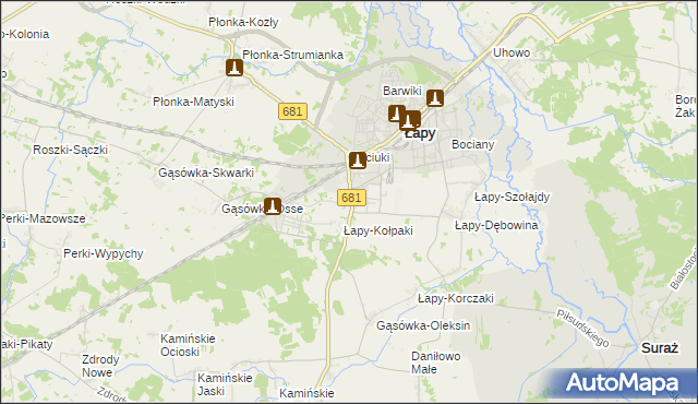 mapa Łapy-Łynki, Łapy-Łynki na mapie Targeo