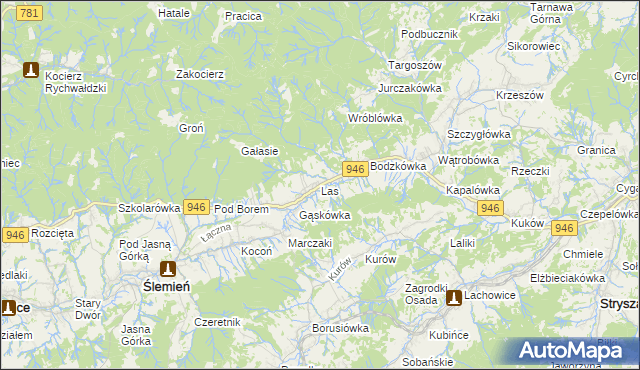 mapa Las gmina Ślemień, Las gmina Ślemień na mapie Targeo