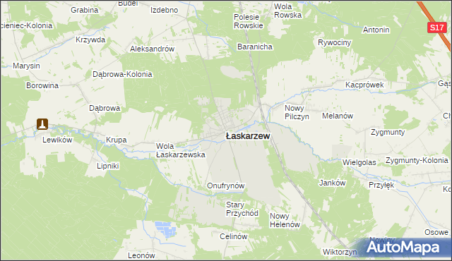 mapa Łaskarzew, Łaskarzew na mapie Targeo