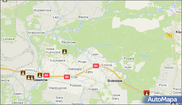 mapa Laski gmina Bolesław, Laski gmina Bolesław na mapie Targeo