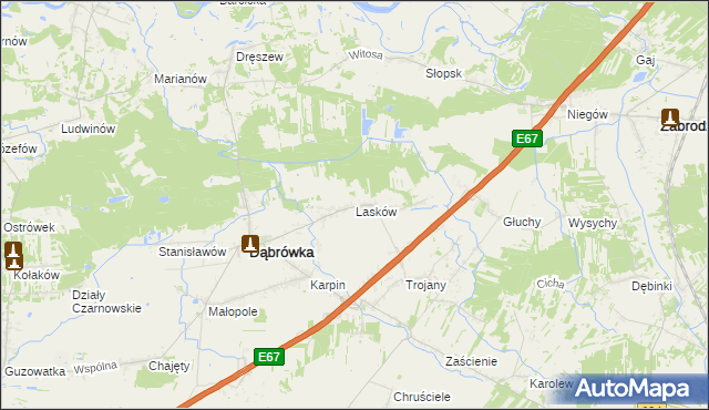 mapa Lasków gmina Dąbrówka, Lasków gmina Dąbrówka na mapie Targeo