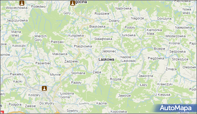 mapa Laskowa powiat limanowski, Laskowa powiat limanowski na mapie Targeo