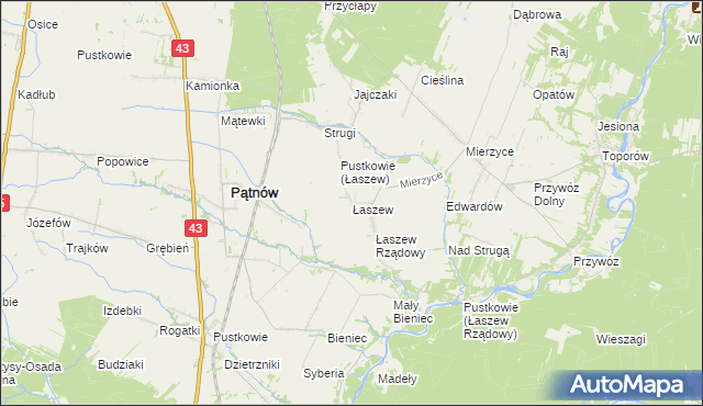mapa Łaszew gmina Wierzchlas, Łaszew gmina Wierzchlas na mapie Targeo