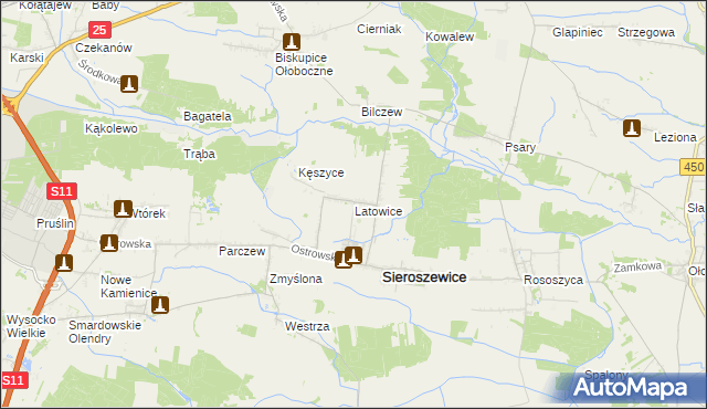 mapa Latowice, Latowice na mapie Targeo