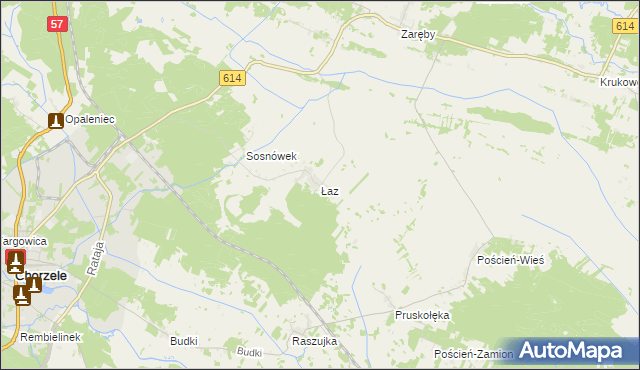 mapa Łaz gmina Chorzele, Łaz gmina Chorzele na mapie Targeo