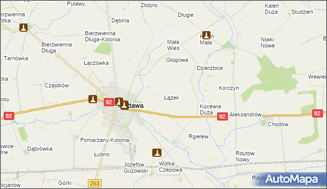 mapa Łążek gmina Kłodawa, Łążek gmina Kłodawa na mapie Targeo