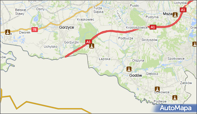 mapa Łaziska gmina Godów, Łaziska gmina Godów na mapie Targeo