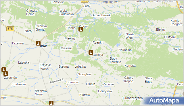 mapa Łaziska gmina Iłów, Łaziska gmina Iłów na mapie Targeo