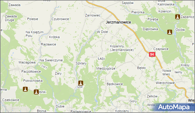 mapa Łazy gmina Jerzmanowice-Przeginia, Łazy gmina Jerzmanowice-Przeginia na mapie Targeo