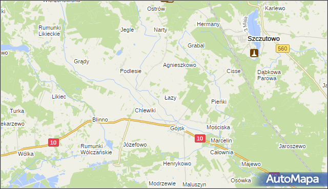 mapa Łazy gmina Szczutowo, Łazy gmina Szczutowo na mapie Targeo