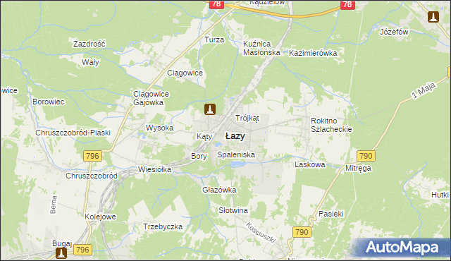 mapa Łazy powiat zawierciański, Łazy powiat zawierciański na mapie Targeo