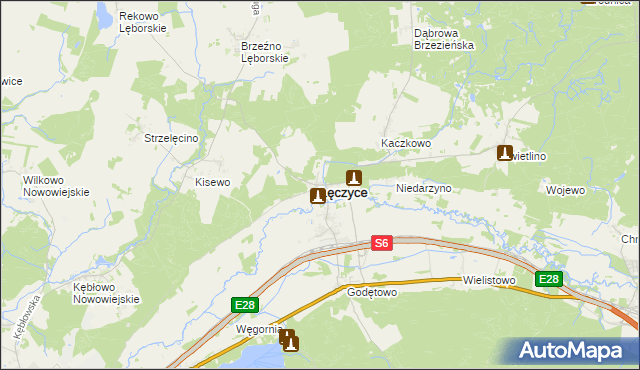 mapa Łęczyce powiat wejherowski, Łęczyce powiat wejherowski na mapie Targeo