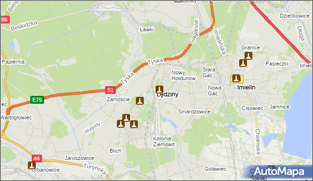 mapa Lędziny powiat bieruńsko-lędziński, Lędziny powiat bieruńsko-lędziński na mapie Targeo
