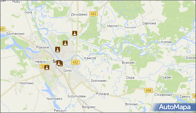 mapa Łęg gmina Śrem, Łęg gmina Śrem na mapie Targeo