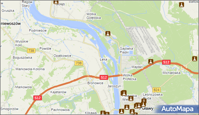 mapa Łęka gmina Puławy, Łęka gmina Puławy na mapie Targeo