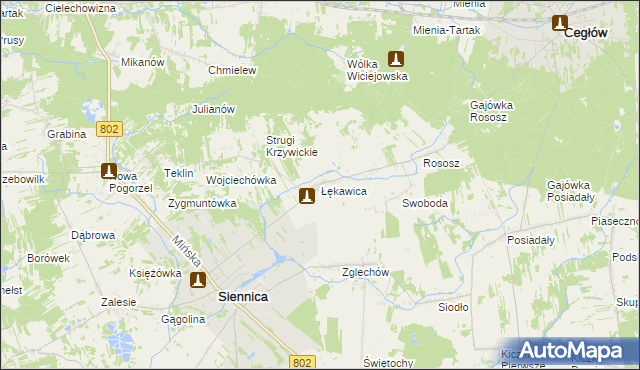 mapa Łękawica gmina Siennica, Łękawica gmina Siennica na mapie Targeo
