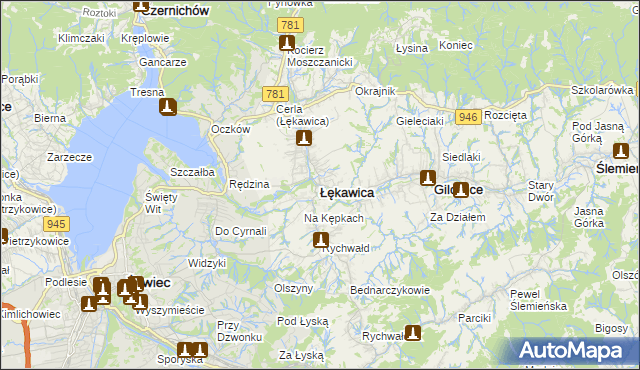 mapa Łękawica powiat żywiecki, Łękawica powiat żywiecki na mapie Targeo