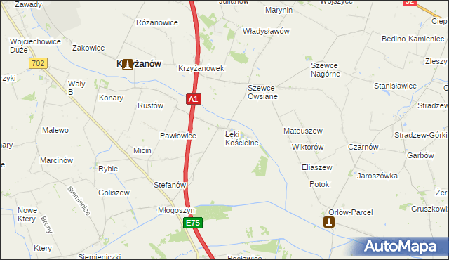 mapa Łęki Kościelne, Łęki Kościelne na mapie Targeo