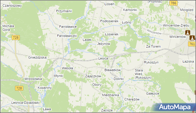 mapa Lesica gmina Piekoszów, Lesica gmina Piekoszów na mapie Targeo