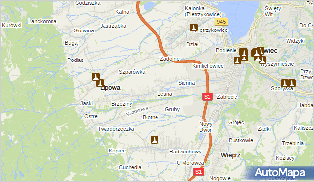 mapa Leśna gmina Lipowa, Leśna gmina Lipowa na mapie Targeo