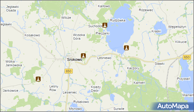 mapa Leśniewo gmina Srokowo, Leśniewo gmina Srokowo na mapie Targeo