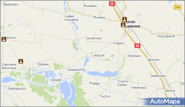 mapa Leszcze gmina Złotniki Kujawskie, Leszcze gmina Złotniki Kujawskie na mapie Targeo