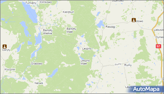 mapa Leszno gmina Barczewo, Leszno gmina Barczewo na mapie Targeo