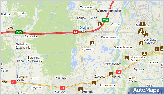 mapa Łętowice gmina Wierzchosławice, Łętowice gmina Wierzchosławice na mapie Targeo