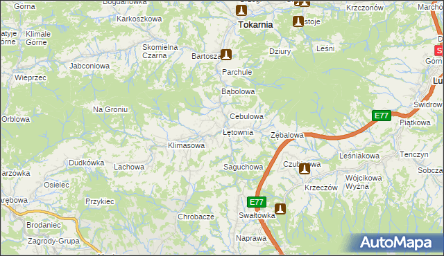 mapa Łętownia gmina Jordanów, Łętownia gmina Jordanów na mapie Targeo