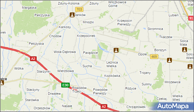 mapa Leźnica Wielka-Osiedle, Leźnica Wielka-Osiedle na mapie Targeo