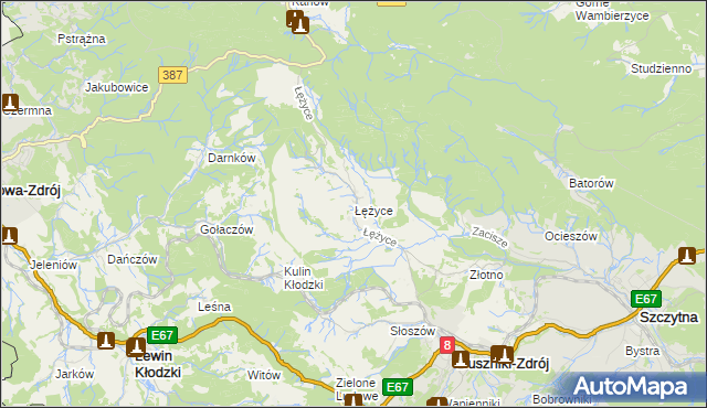 mapa Łężyce gmina Szczytna, Łężyce gmina Szczytna na mapie Targeo