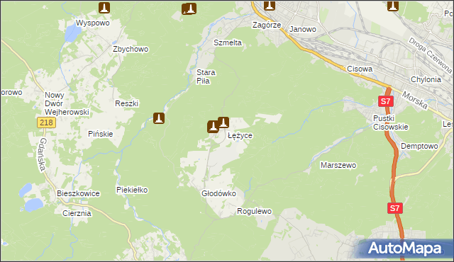 mapa Łężyce gmina Wejherowo, Łężyce gmina Wejherowo na mapie Targeo