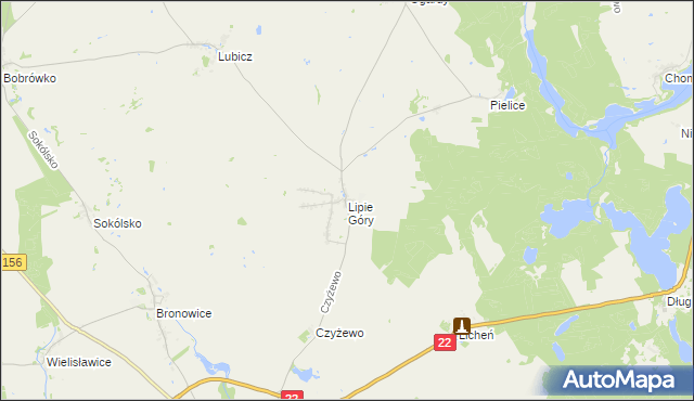 mapa Lipie Góry gmina Strzelce Krajeńskie, Lipie Góry gmina Strzelce Krajeńskie na mapie Targeo