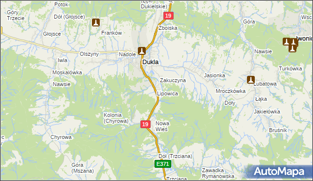 mapa Lipowica gmina Dukla, Lipowica gmina Dukla na mapie Targeo