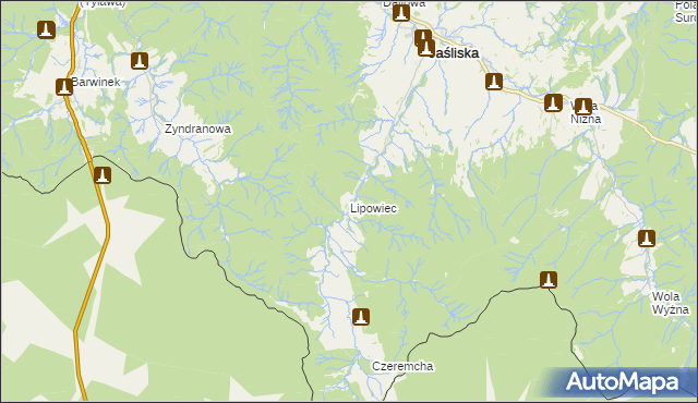 mapa Lipowiec gmina Jaśliska, Lipowiec gmina Jaśliska na mapie Targeo