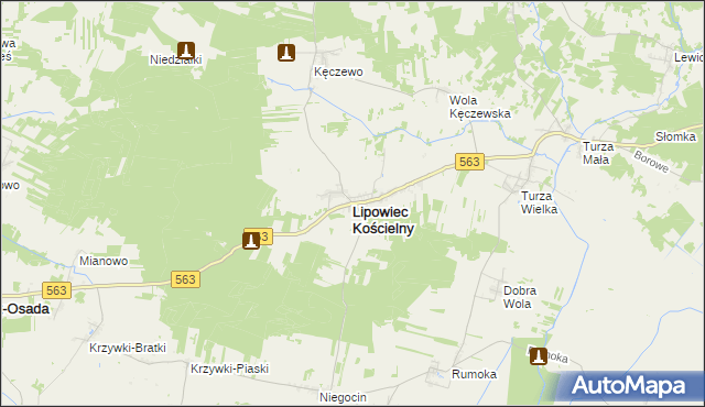 mapa Lipowiec Kościelny, Lipowiec Kościelny na mapie Targeo