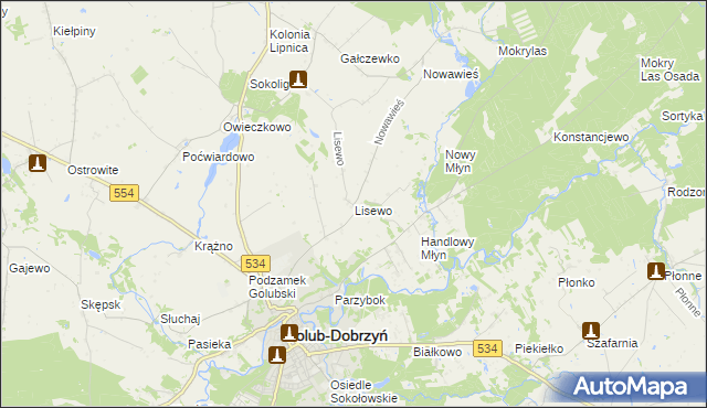 mapa Lisewo gmina Golub-Dobrzyń, Lisewo gmina Golub-Dobrzyń na mapie Targeo