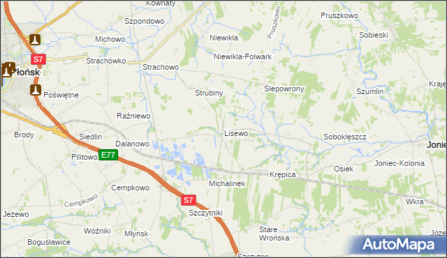 mapa Lisewo gmina Płońsk, Lisewo gmina Płońsk na mapie Targeo