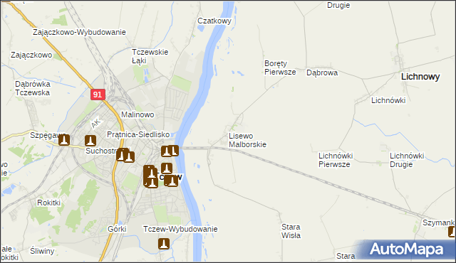 mapa Lisewo Malborskie, Lisewo Malborskie na mapie Targeo