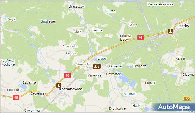 mapa Lisów gmina Herby, Lisów gmina Herby na mapie Targeo