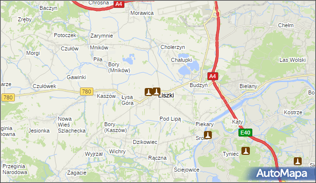 mapa Liszki powiat krakowski, Liszki powiat krakowski na mapie Targeo