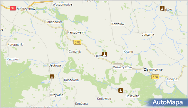 mapa Łojowice gmina Wiązów, Łojowice gmina Wiązów na mapie Targeo