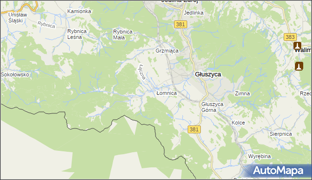 mapa Łomnica gmina Głuszyca, Łomnica gmina Głuszyca na mapie Targeo