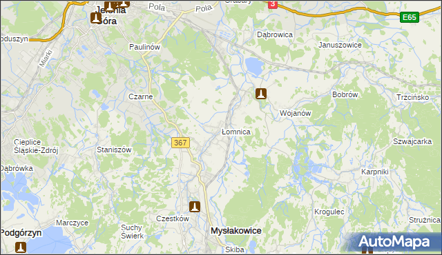 mapa Łomnica gmina Mysłakowice, Łomnica gmina Mysłakowice na mapie Targeo