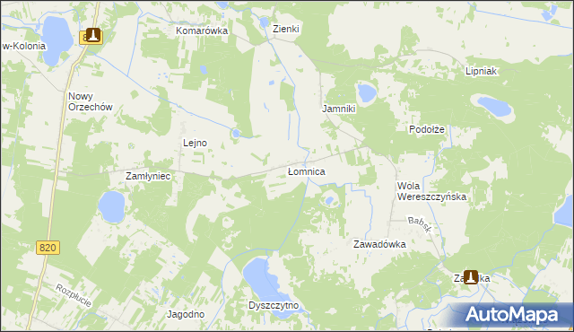 mapa Łomnica gmina Urszulin, Łomnica gmina Urszulin na mapie Targeo