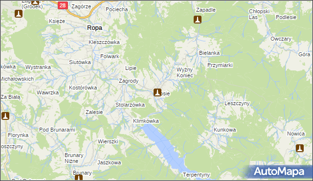 mapa Łosie gmina Ropa, Łosie gmina Ropa na mapie Targeo
