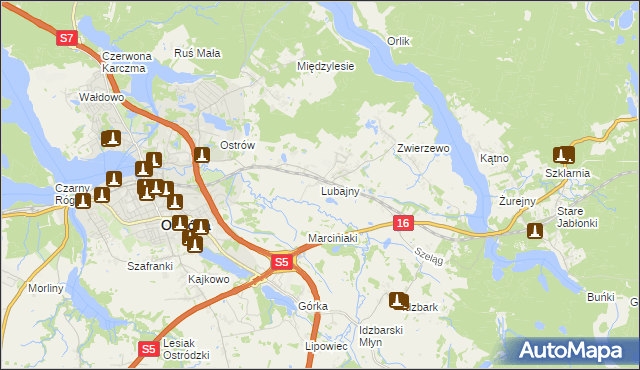 mapa Lubajny, Lubajny na mapie Targeo