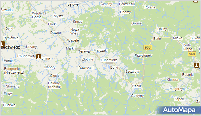 mapa Lubomierz gmina Mszana Dolna, Lubomierz gmina Mszana Dolna na mapie Targeo